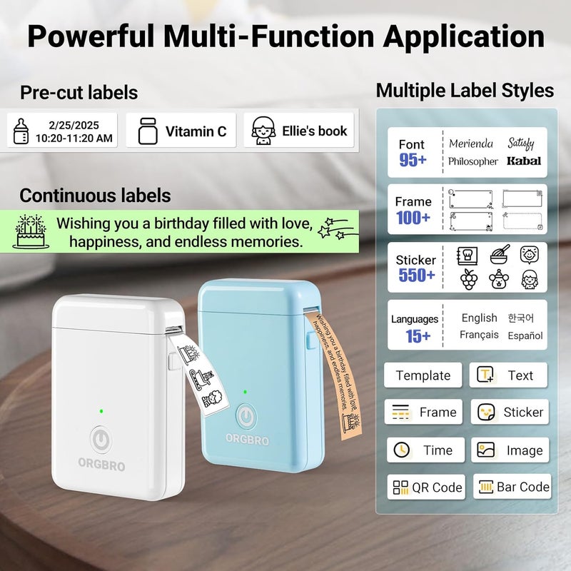 ARGBROW Label Maker Machine with Tape, X1 Portable Bluetooth Mini Label Printer, Support Pre-Cut & Continuous Label, Wireless Small Label Makers with Versatile App for School Home Office Organization - Image 2